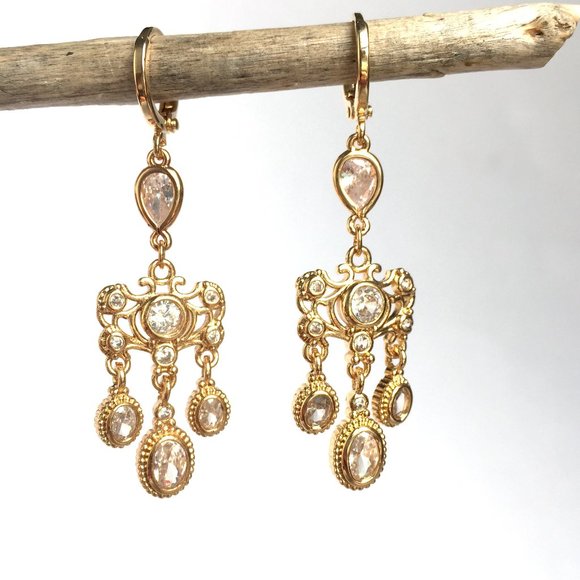 Vintage CZ chandelier huggie style Earrings - Picture 3 of 6
